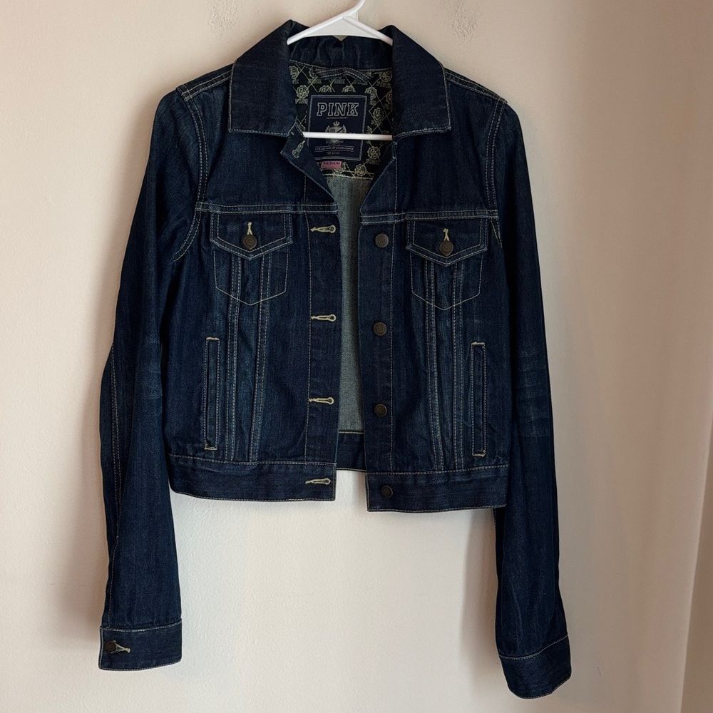 PINK vintage Victoria's Secret Dark Blue Jean Jacket Women medium fall denim EUC